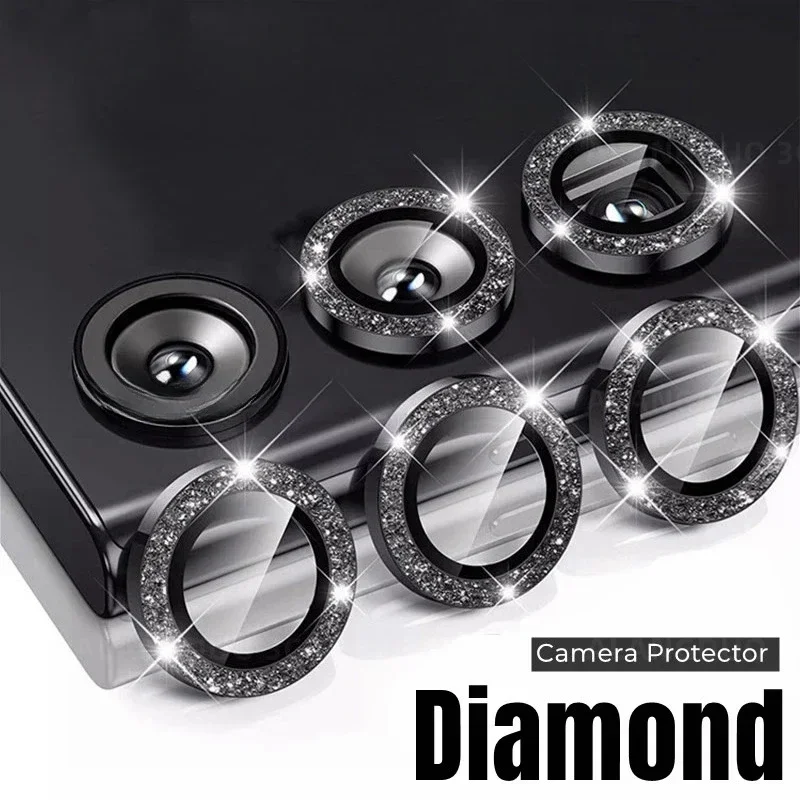 Tempered Glass Screen 9H - 샤이니 다이아몬드 메탈 링 카메라 렌즈