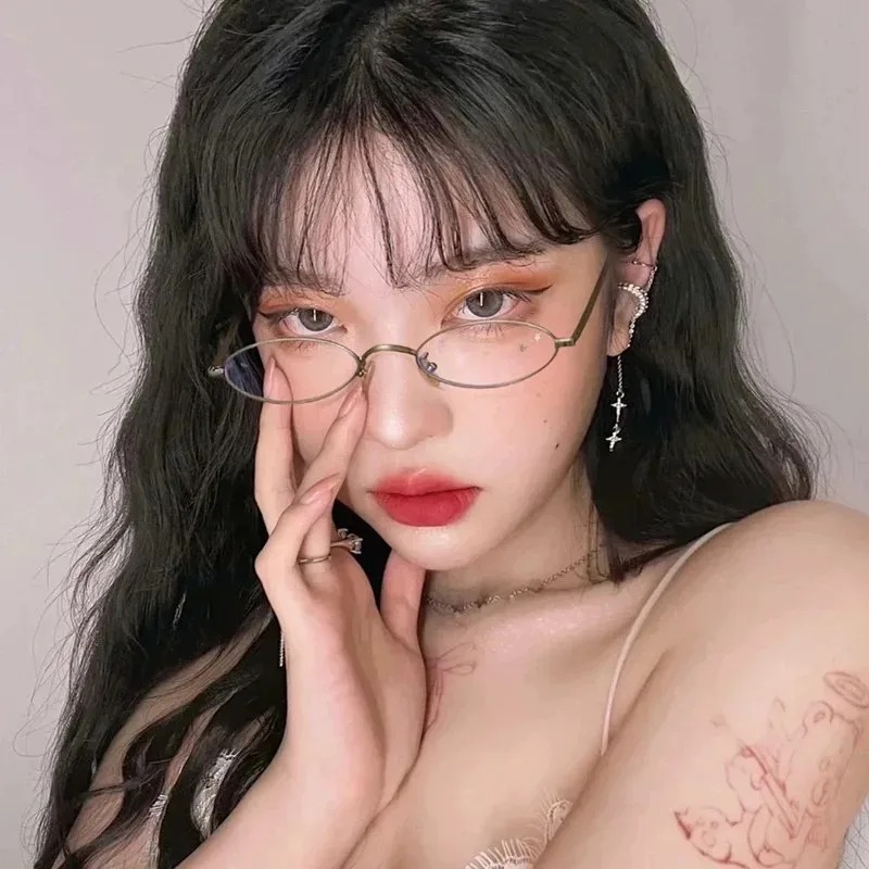 Y2K 작은 타원형 금속 안경 여성 소녀 빈티지 장식  - Anti Blue Light Film 리뷰 및 가격